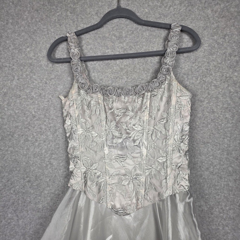Aspeed USA Dress Womens 4 Silver Floral Embroidered Ball Gown Formal Shawl Prom - Picture 2 of 16